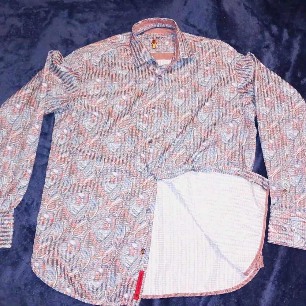 Luchiano Visconti Black Shirt Mens M My Favorite Shirt Blue Geometric Button